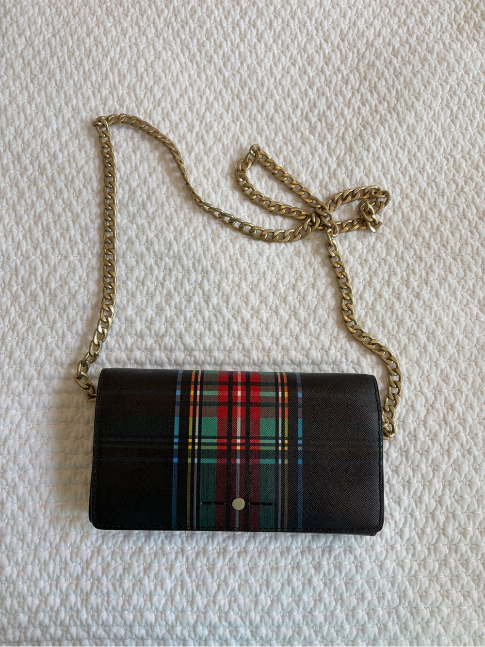 Chain Plaid Crossbody Wallet - Black & Red- JCREW